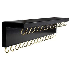 Hair Bow/Jewelry Organizer with 24 Hooks and Shelf, Wall Mounted- Black